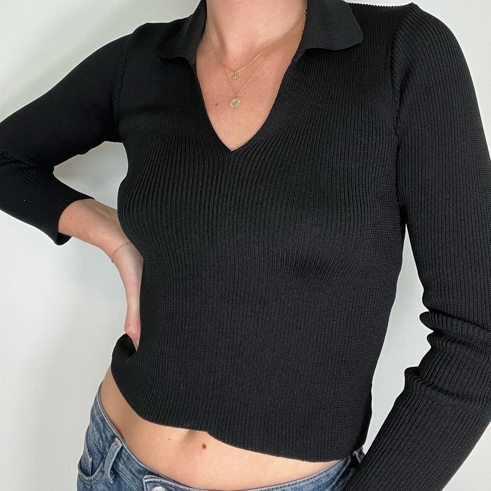 Vintage XOXO V-neck Long Sleeve Polo